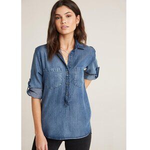 Anthropologie Cloth and Stone Blue Denim Western Button Long Sleeve Shirt S